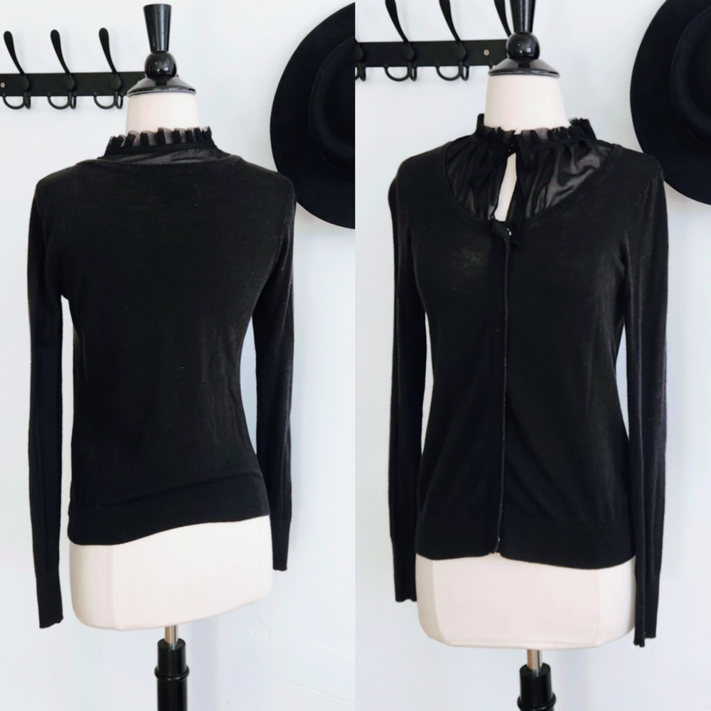 Black Cardigan with Ruffled Collar - Picture 3 of 5